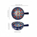 Axyaa Hand-Painted Ceramic Salad Bowl with Handle - Microwave & Oven Safe