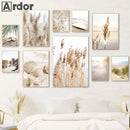 Reed Grass Lake Bike Beach Wall Art Canvas Painting for Living Room Decor by Axyaa