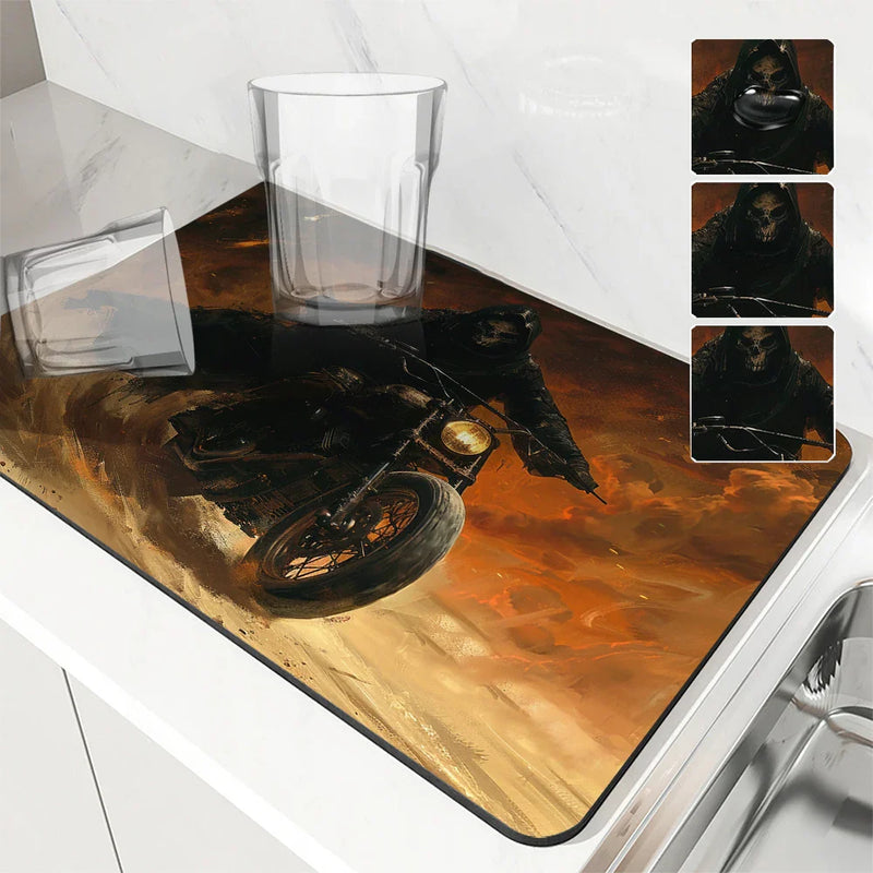 Axyaa Halloween Skull Kitchen Mat Absorbent Antiskid Draining Quick Dry Tableware Pad
