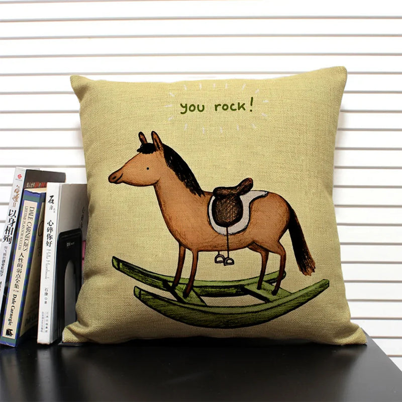 Axyaa Cartoon Animal Print 45x45cm Linen Cushion Cover - Sofa, Car, Chair Pillow Case