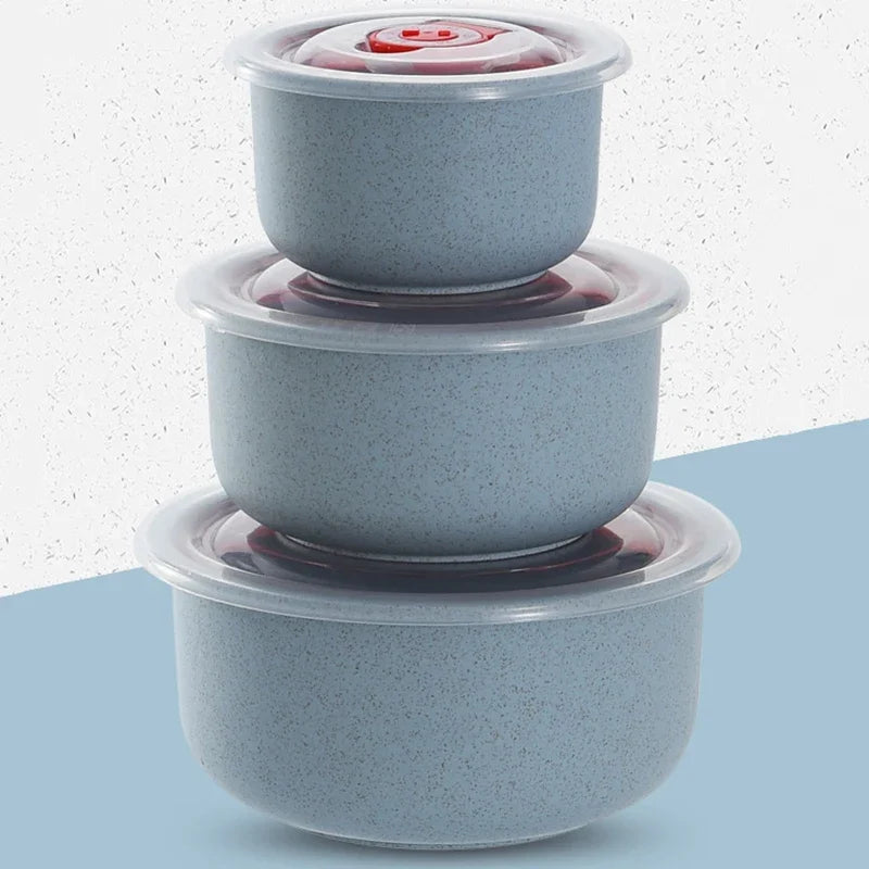 Axyaa Wheat Straw Fresh-Keeping Bowl Set with Lid - Microwaveable Round Lunch Box