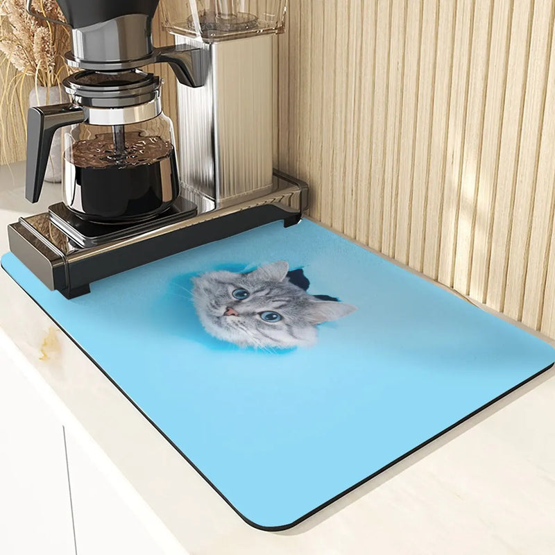 Axyaa Cute Cat Pattern Non-Slip Diatomaceous Earth Placemats Mats