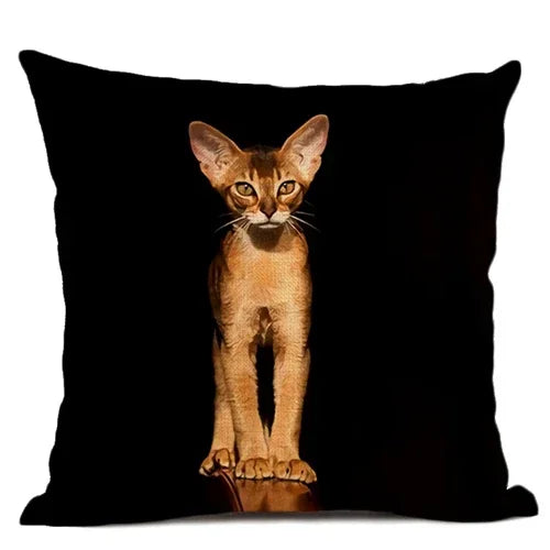 Axyaa Cat Pattern Cushion Cover 45x45cm Linen Pillowcase for Home Sofa Art Decor