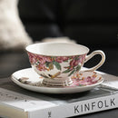 Axyaa Elegant Bone Porcelain Tea Cup Set with Golden Trim, Floral Pattern Dining Decor