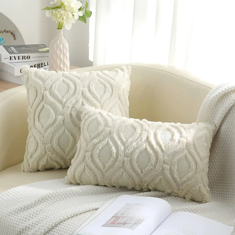 Axyaa Beige Plush Pillow Cover 45x45cm for Bed Living Room Decor