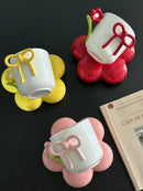 Axyaa Floral Bow Ceramic Coffee Mug Saucer Set - Exquisite Office Breakfast Cup