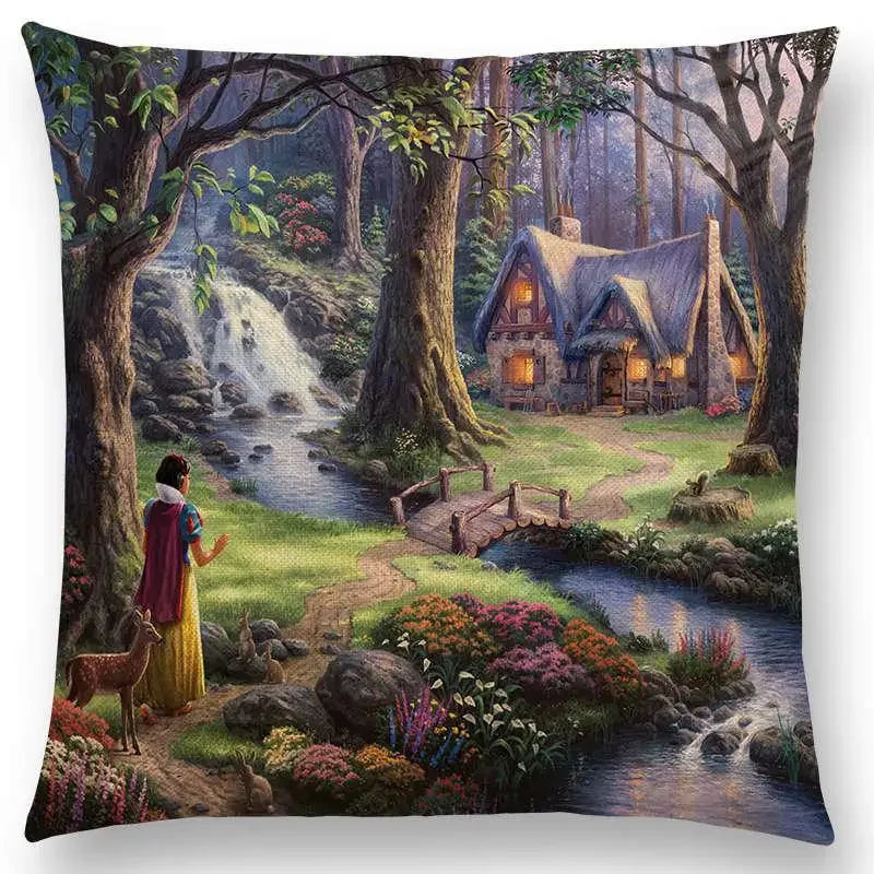 Axyaa Castle Lighthouse Scenery Painting Cushion Cover - Sofa Pillowcase