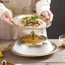 Axya Ceramic Dining Set: Dinner Plate with Lid, Soup Plate, Dessert Plate.