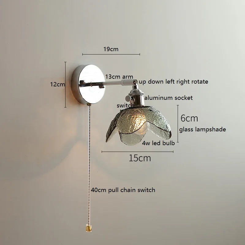 Axyaa Clear Glass LED Bathroom Mirror Wall Light, Modern Nordic Iron Metal Switch Fixtures