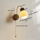 Axyaa Ceramic Wood LED Wall Sconce Pull Chain Switch Nordic Stair Light Fixtures