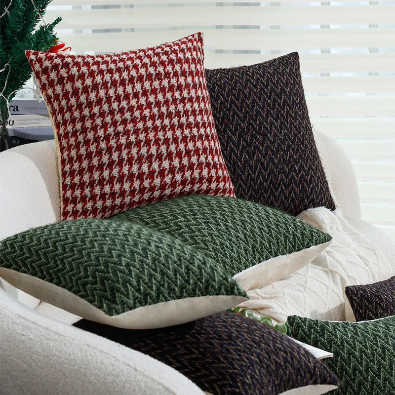 Axyaa Christmas Geometric Pillowcase 45x45cm, Home Decor Sofa Car Chair, Retro Red/Green