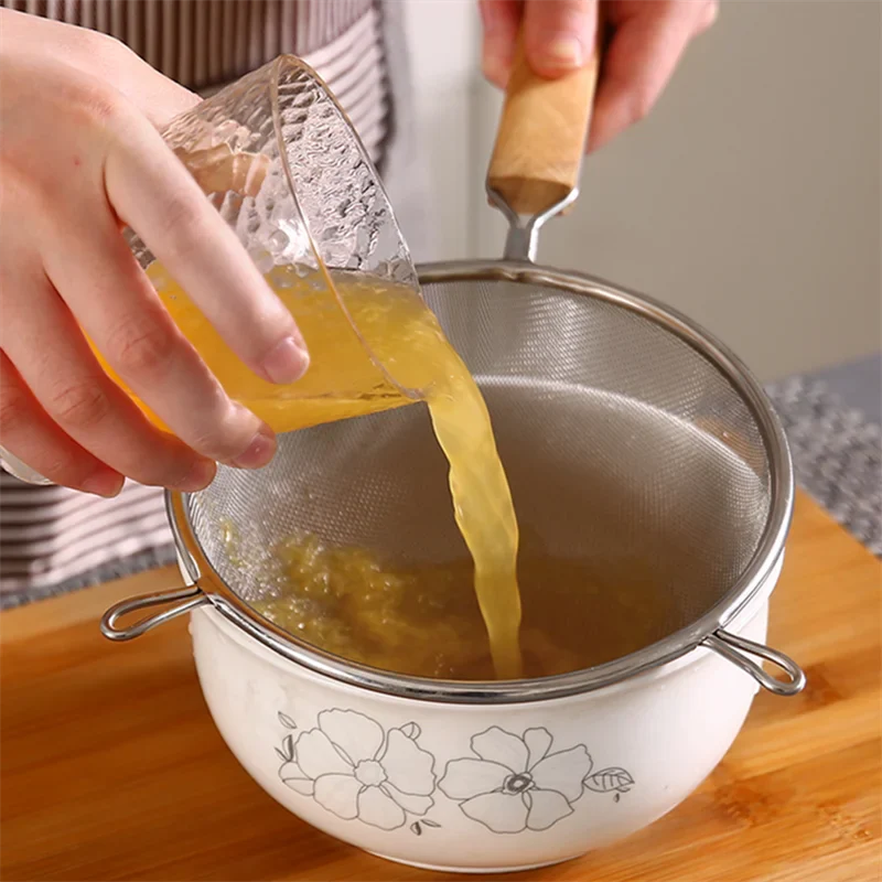 Axyaa Stainless Steel Double Ear Colander Spoon(Strainer) with Wooden Handle