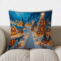 Axyaa Snowy Village Nighttime Throw Pillow Cover for Sofa, Bedroom, Car