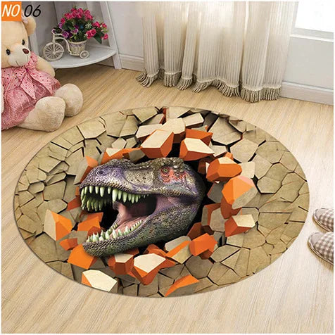 Axyaa Dinosaur Cartoon Kids Round Carpet Rug for Home Floor - Anti-Slip Mats