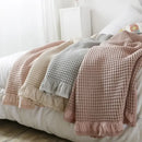 Axyaa Cotton Knitted Waffle Blanket - Soft Japanese Embossed Plaid Throw