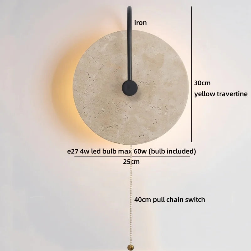 Axyaa Round Yellow Travertine Wall Light - Wabi Sabi Interior Bedside Lamp