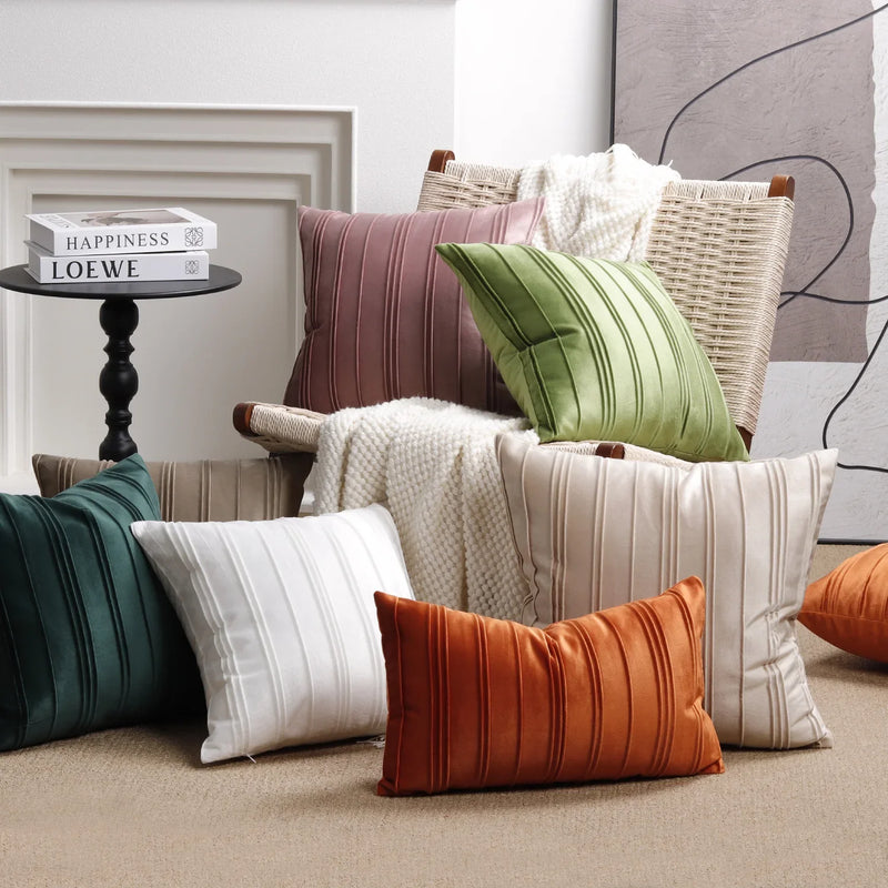 Axyaa Velvet Striped Cushion Cover | Stylish Home Decoration Pillow Cover