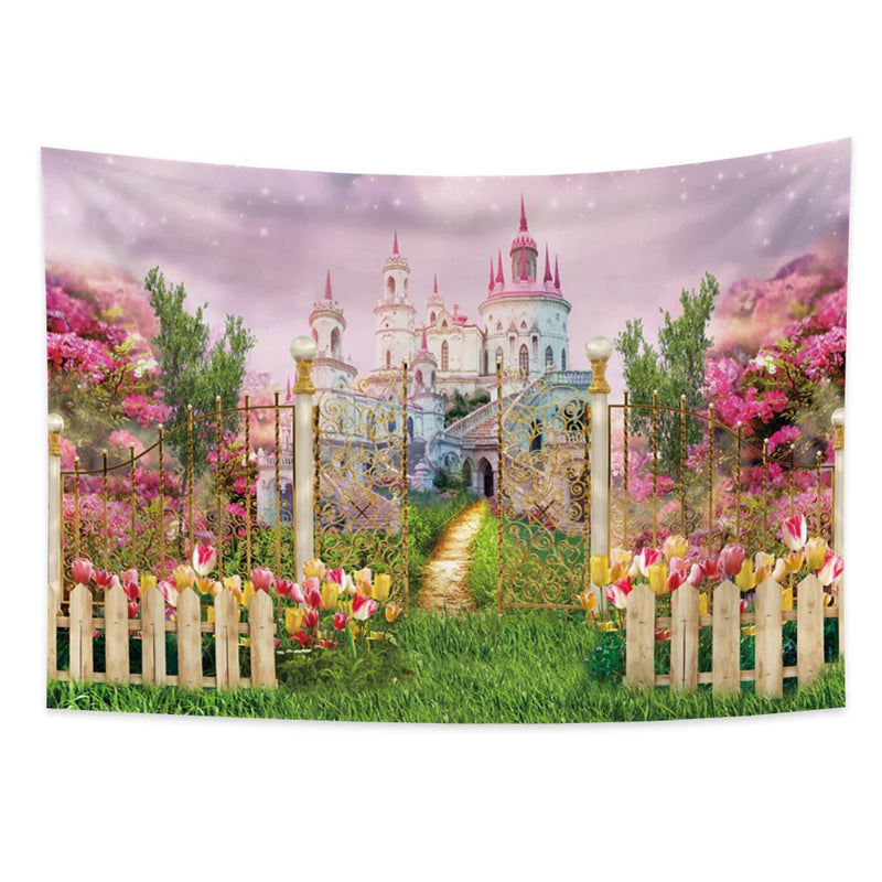 Axyaa Princess Castle Garden Tapestry: Boho Wall Hanging for Room Decoration