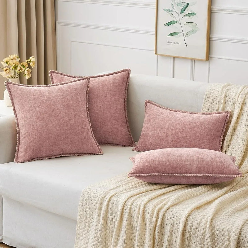 Axyaa Chenille Velvet Throw Pillow Covers with Stitched Edge Square Cushion Cases