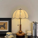 Axyaa Retro Petal Wooden Table Lamp with Fabric Shade for Bedside, Sofa, Study, Teahouse