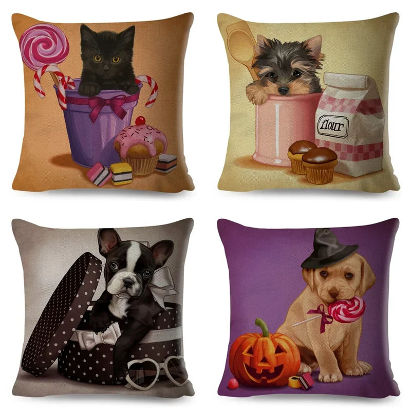 Axyaa Cartoon Pet Dog Print Pillow Covers 45x45cm for Home and Car Decor