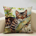 Axyaa Cat and Dog Pattern Cushion Cover 45x45cm Linen Square Pillowcase