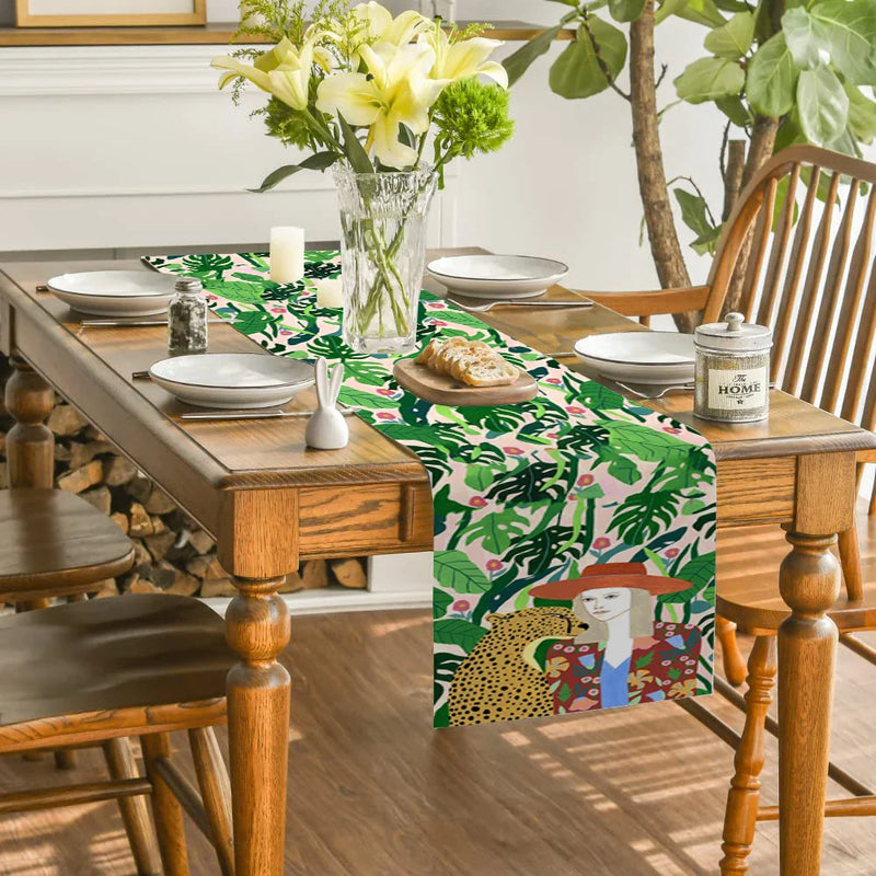 Axyaa Tropical Flowers Table Runner: Kitchen & Holiday Party Decor