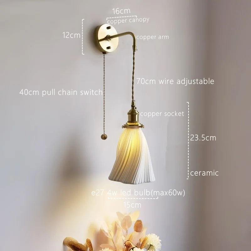 Axyaa Nordic LED Wall Sconce Copper Bedroom Mirror Light Interior Lamparas