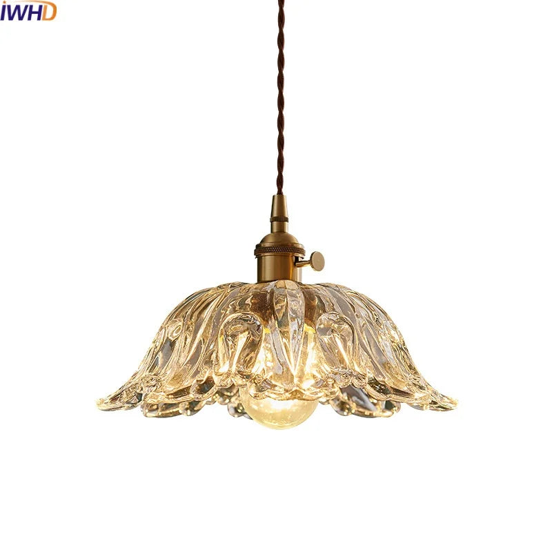 Axyaa Clear Glass LED Pendant Lamp with Knob Switch - Modern Copper Hanglamp