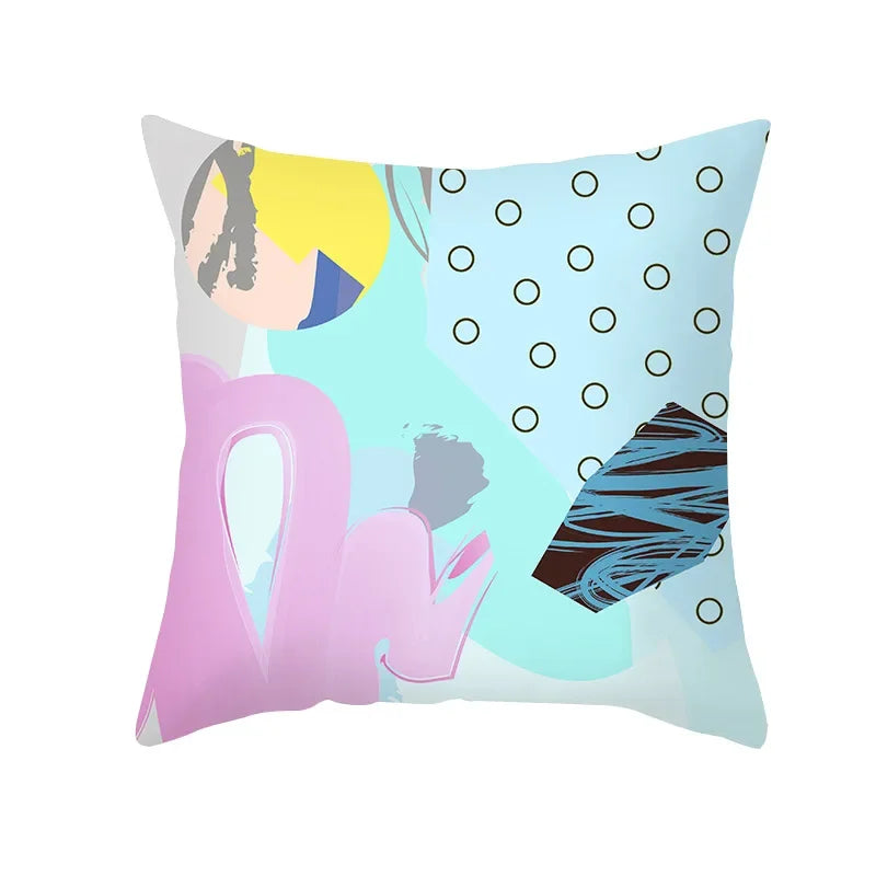 Axyaa Pink Blue Abstract Plants Floral Pillows Case - Modern Art Decor Sofa Couch