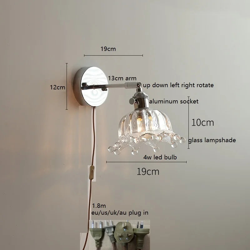 Axyaa Clear Glass Silver LED Wall Sconce with Adjustable Arm & Switch