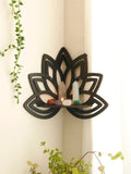 Axyaa Crystal Corner Shelf: Black Wood Wall Shelves for Essential Oils & Witchy Decor