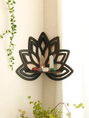 Axyaa Crystal Corner Shelf: Black Wood Wall Shelves for Essential Oils & Witchy Decor
