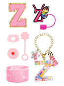 Axyaa Cup Set: Initials Silicone Straw Cap Boot Handle Sticker Charm