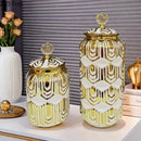 Gold Ceramic Vase with Lid by Axyaa: Floral Room Decor & Artificial Flowers Display