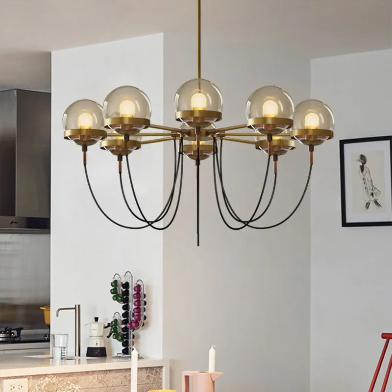 Axyaa Designer Glass Ball Chandelier - Black Gold LED Pendant Light