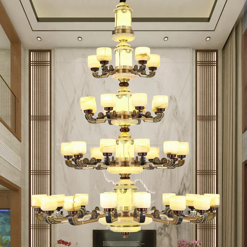 Axyaa All Copper Jade Chandelier - Chinese Style Living Room Restaurant Villa Lighting