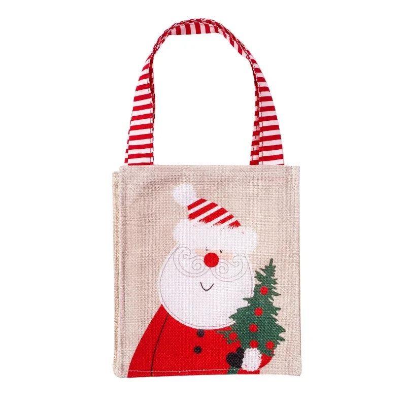 Christmas Candy Bag with Snowman & Santa Claus Pattern by Axyaa - Festive Tote Bag