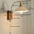 Axyaa Copper Glass LED Wall Lights Bedroom Living Room Pull Chain Switch Bedside Lamp