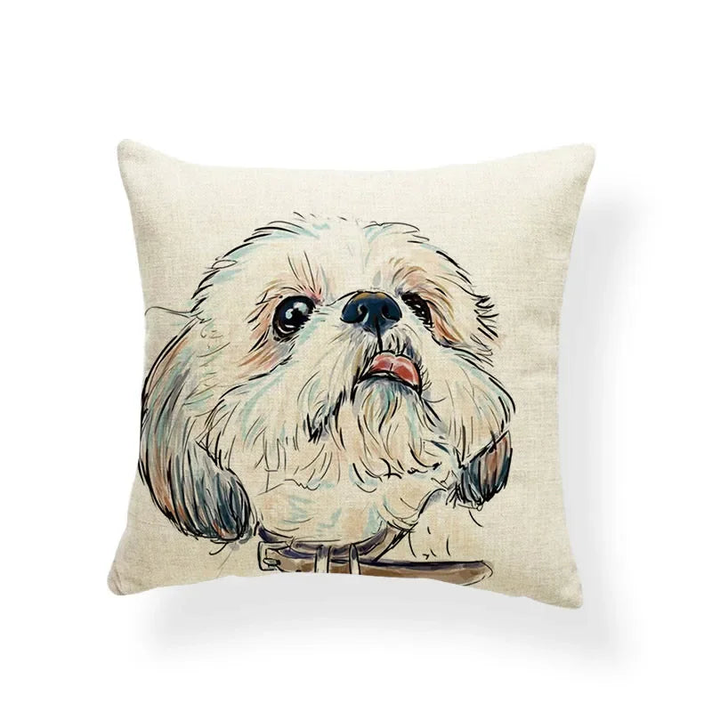 Axyaa Golden Retriever Linen Pillowcase: Decorative Square Cushion Cover