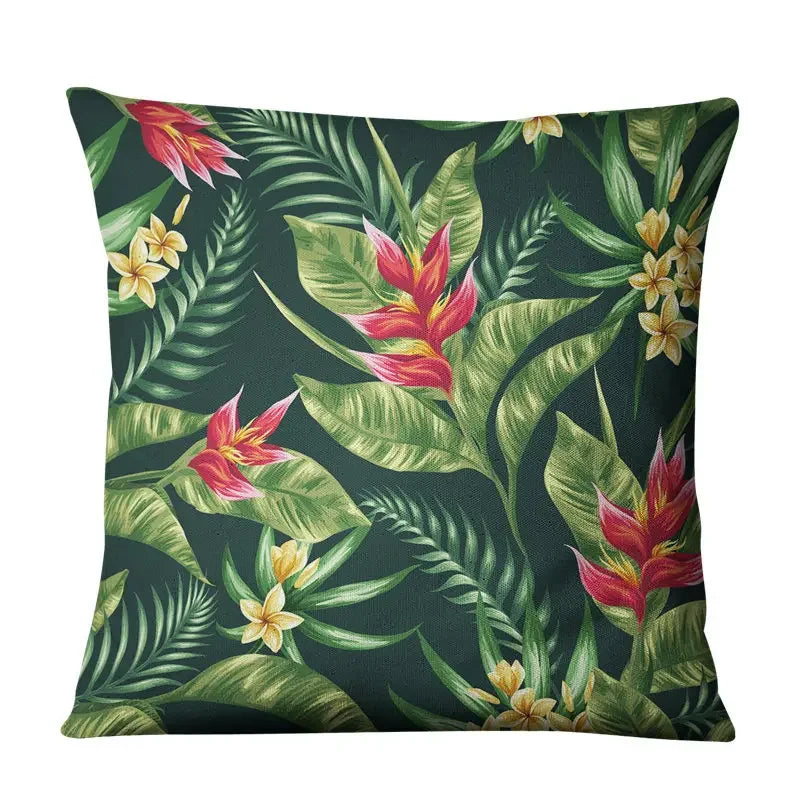Luxurious Axyaa Succulent Cactus Flower Printed Linen Throw Pillow Case