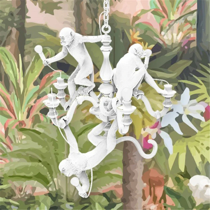 Axyaa Monkey Pendant Chandelier - Resin Animal Hanging Lamp for Unique Living Room Decor