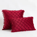 Velvet Green Pompom Throw Pillow Covers - Elegant Axyaa Cushion Case for Christmas Home Decor