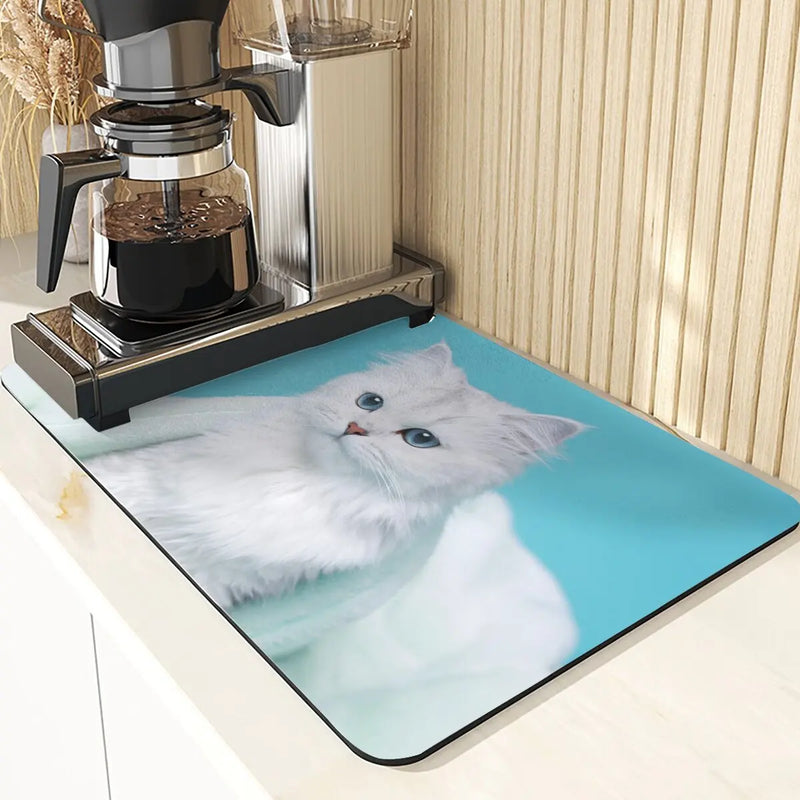 Axyaa Cute Cat Pattern Non-Slip Diatomaceous Earth Placemats Mats