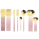 Axyaa 24Pcs Green Gold Stainless Steel Dinnerware Set Cutlery Tableware Silverware