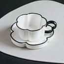 Axyaa Petal Shape Ceramic Coffee Cup Saucer Set - 8oz Black & White Nordic Design