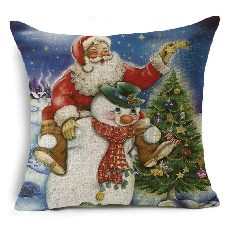 Axyaa Christmas Santa Snowman Pillowcase - Linen Cushion Cover 18*18 inch