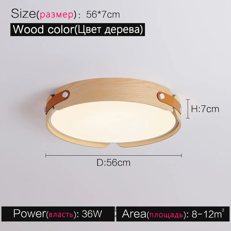 Axyaa Walnut Round Ceiling Lamp - Modern Japanese Nordic Style for Bedroom and Restaurant