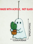 Axyaa Acrylic Ghost Hanging Decor, Cute Ghost with Cactus Design