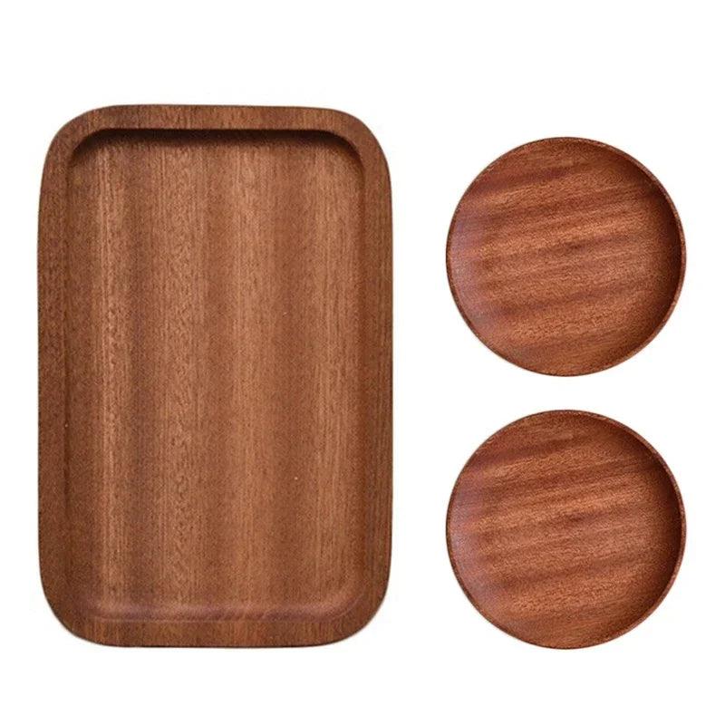 Axyaa Wooden Fruit Dessert Plate Tray Tableware Oval Round Square Toast Shape